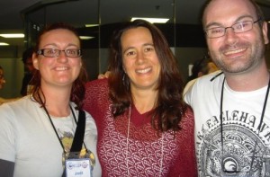 In the corridor: Jodi Cleghorn, Me & Jason Fischer